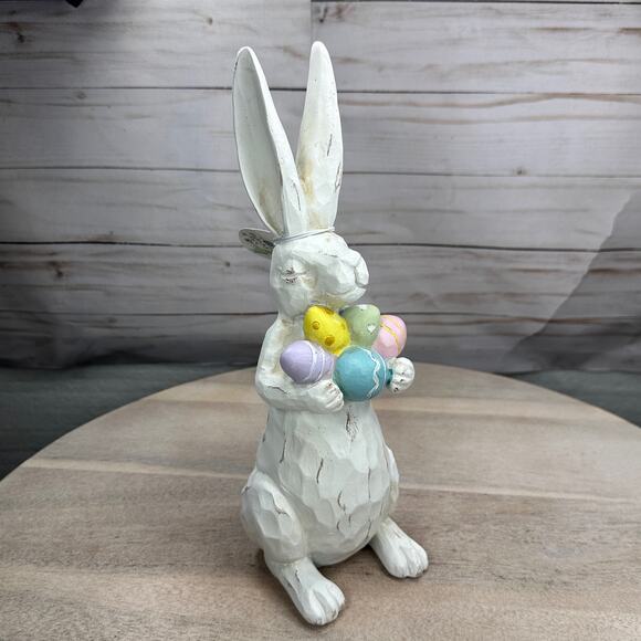 Bunny Boulevard Easter Bunny Rabbit Holding Easter Eggs Resin Figurine Statue - Picture 8 of 11